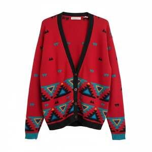 Vintage Heirlooms Red Aztec Southwestern Geometric Cardigan Sweater Size Medium